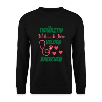Tierarzt Geschenk Weil auch Tiere Helden brauchen - Unisex Pullover - Schwarz - Vorne - Alina (178cm) & Michal (187cm)