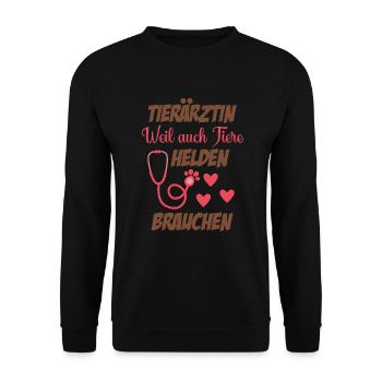 Tierarzt Geschenk Weil auch Tiere Helden brauchen - Unisex Pullover - Schwarz - Vorne - Alina (178cm) & Michal (187cm)