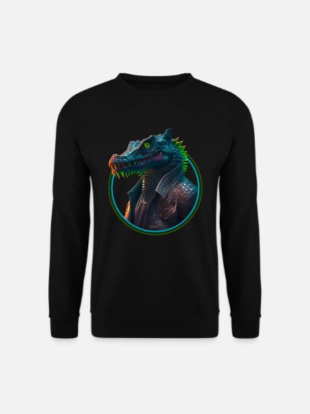 Neon Punk Krokodil in Lederjacke - Unisex Pullover - Schwarz