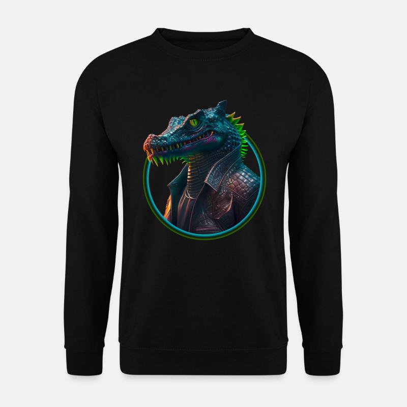 Neon Punk Krokodil in Lederjacke - Unisex Pullover - Schwarz