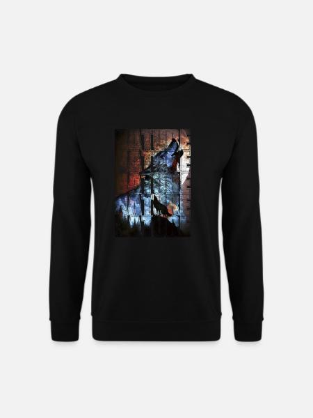 Erlebe die Schönheit des Nachthimmels mit Wölfen - Unisex Pullover - Schwarz