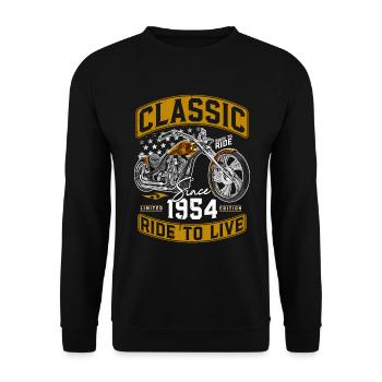 1954 Jahrgang Motorrrad Biker Motorradfahrer - Unisex Pullover - Schwarz - Vorne - Alina (178cm) & Michal (187cm)