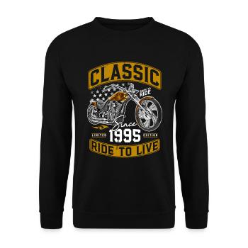 1995 Vintage Motorcycle Biker Motorcyclist - Unisex Sweatshirt - black - Front - Alina (178cm) & Michal (187cm)