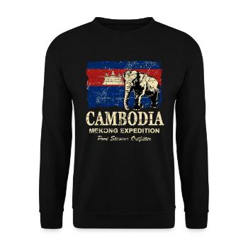 Cambodia - Elephant - Vintage Look - Unisex Pullover - Schwarz - Vorne - Alina (178cm) & Michal (187cm)