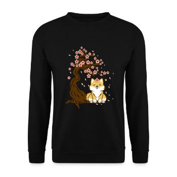 Shiba Inu under cherry blossom tree Kawaii Chibi - Unisex Sweatshirt - black - Front - Alina (178cm) & Michal (187cm)