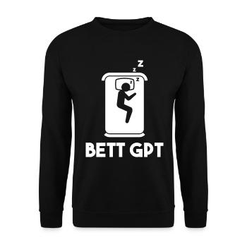 Bett GPT KI schlafen Geschenk - Unisex Pullover - Schwarz - Vorne - Alina (178cm) & Michal (187cm)