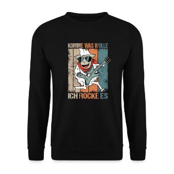 Gitarre spielendes Rocker Schaf Komme was Wolle - Unisex Pullover - Schwarz - Vorne - Alina (178cm) & Michal (187cm)