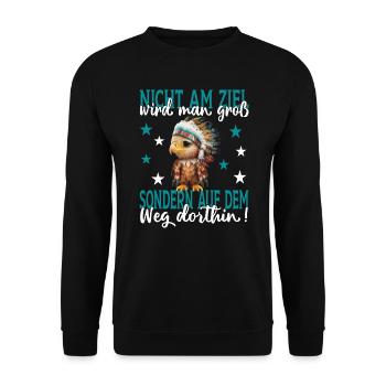 Nicht am Ziel wird man groß sondern auf dem Weg - Unisex Pullover - Schwarz - Vorne - Alina (178cm) & Michal (187cm)