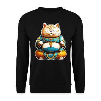 Fat cat in Buddha position - Unisex Sweatshirt - black - Front - Alina (178cm) & Michal (187cm)