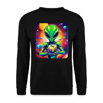 Cool alien avec une planète dans ses mains - Sweat-shirt Unisexe - noir - Devant - Alina (178cm) & Michal (187cm)