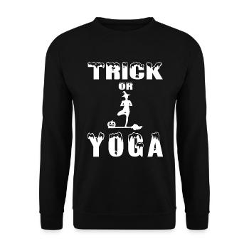 Yoga süßes Halloween Kürbis Kostüm Grusel Lustig - Unisex Pullover - Schwarz - Vorne - Alina (178cm) & Michal (187cm)