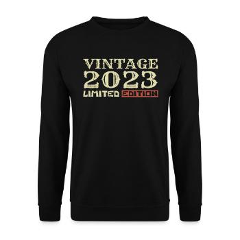 2023 Vintage :1e Anniversaire Cadeau Rétro Unique - Sweat-shirt Unisexe - noir - Devant - Alina (178cm) & Michal (187cm)