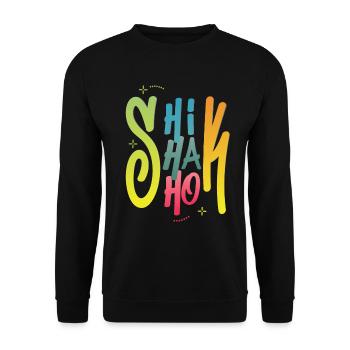Shik Shak Shok bunte Buchstaben im Graffiti-Stil - Unisex Pullover - Schwarz - Vorne - Alina (178cm) & Michal (187cm)