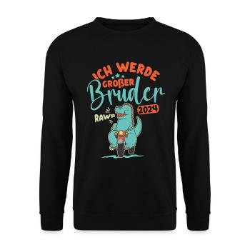 Großer Bruder 2024 Junge Dino Geschwister Geburt - Unisex Pullover - Schwarz - Vorne - Alina (178cm) & Michal (187cm)
