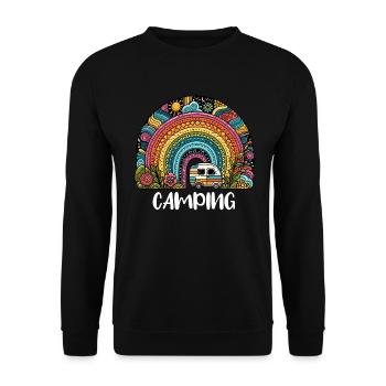 Camping Caravan Wohnwagen Freiheit Sommer Zelten - Unisex Pullover - Schwarz - Vorne - Alina (178cm) & Michal (187cm)