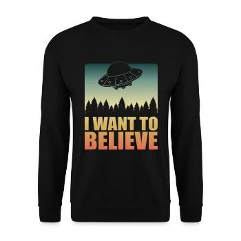 I Want To Believe Aliens UFO Roswell - Unisex Pullover - Schwarz - Vorne - Alina (178cm) & Michal (187cm)