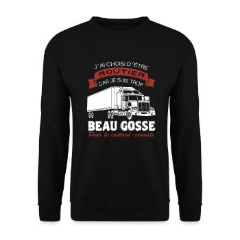 Routier Shirt • Chauffeur Routier trop Beau gosse - Sweat-shirt Unisexe - noir - Devant - Alina (178cm) & Michal (187cm)