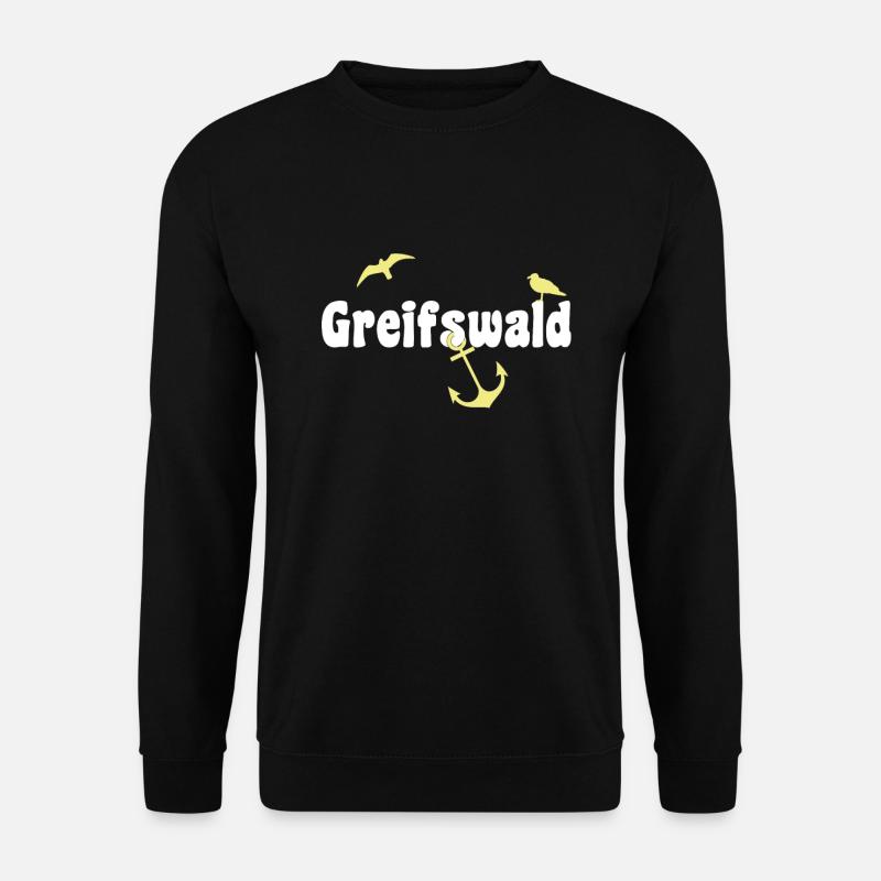 Greifswald mit Anker und Möwen - Unisex Pullover - Schwarz