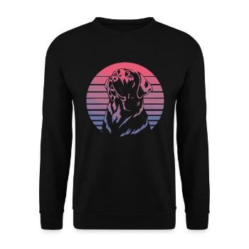 Retro Sunset Dog - Stylischer Hund im Retro-Look - Unisex Pullover - Schwarz - Vorne - Alina (178cm) & Michal (187cm)