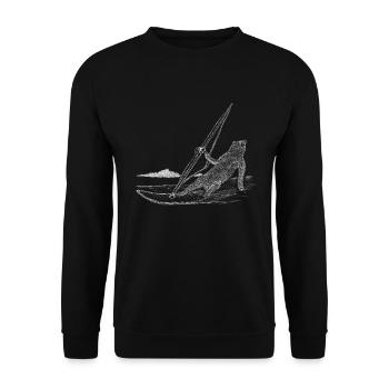 Windsurfender Bär surft cool über das Wasser - Unisex Pullover - Schwarz - Vorne - Alina (178cm) & Michal (187cm)