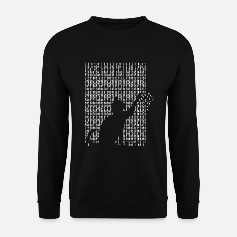 Katze spielt mit Binärcode - Unisex Pullover - Schwarz