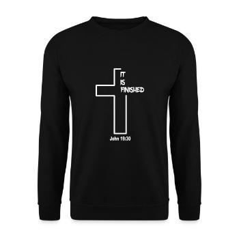 Christliches Design - Es ist vollbracht - Johannes 19 Vers - Unisex Pullover - Schwarz - Vorne - Alina (178cm) & Michal (187cm)