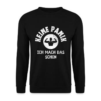 Keine Panik Ich mach das schon Starker Mann - Unisex Pullover - Schwarz - Vorne - Alina (178cm) & Michal (187cm)