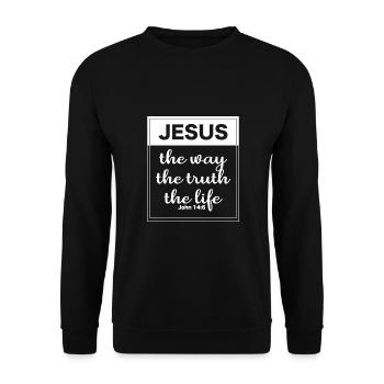 Christliche Bibel Vers Jesus, der Weg, die Wahrheit, - Unisex Pullover - Schwarz - Vorne - Alina (178cm) & Michal (187cm)