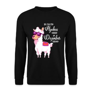 Die coolsten Alpakas werden im Dezember geboren - Unisex Pullover - Schwarz - Vorne - Alina (178cm) & Michal (187cm)