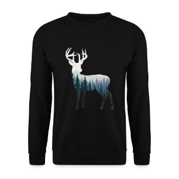 rot-hirsch blau natur berge wald T-Shirt - Unisex Pullover - Schwarz - Vorne - Alina (178cm) & Michal (187cm)
