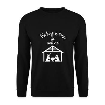 Christliches Weihnachtsdesign Der König wird geboren John - Unisex Pullover - Schwarz - Vorne - Alina (178cm) & Michal (187cm)