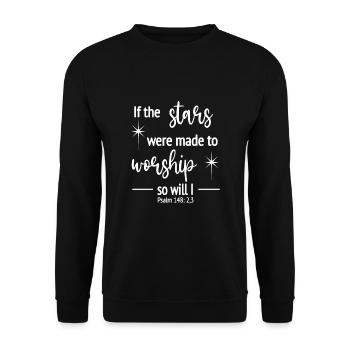 Christliches Design Wenn die Sterne anbeten, werde ich es auch tun - Unisex Pullover - Schwarz - Vorne - Alina (178cm) & Michal (187cm)