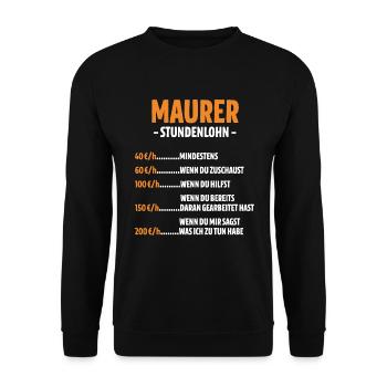 Maurer Stundenlohn - Unisex Pullover - Schwarz - Vorne - Alina (178cm) & Michal (187cm)