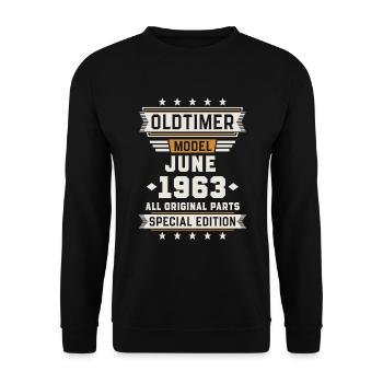 Oldtimer Juni 1963 Geburtstag Geschenk - Unisex Pullover - Schwarz - Vorne - Alina (178cm) & Michal (187cm)