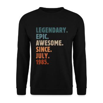 1985 Juillet Vintage Cadeau d’anniversaire - Sweat-shirt Unisexe - noir - Devant - Alina (178cm) & Michal (187cm)