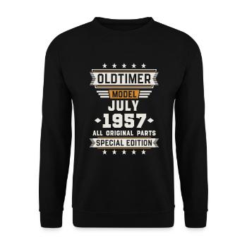 Oldtimer Juli 1957 Geburtstag Geschenk - Unisex Pullover - Schwarz - Vorne - Alina (178cm) & Michal (187cm)