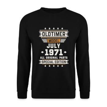 Oldtimer Juli 1971 Geburtstag Geschenk - Unisex Pullover - Schwarz - Vorne - Alina (178cm) & Michal (187cm)
