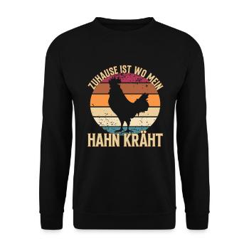 Zuhause Ist Wo Mein Hahn Kräht - Bauernhof Land - Unisex Pullover - Schwarz - Vorne - Alina (178cm) & Michal (187cm)