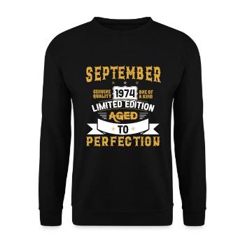 Anniversaire Septembre 1974 né Vintage - Sweat-shirt Unisexe - noir - Devant - Alina (178cm) & Michal (187cm)