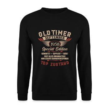 Oldtimer September 1958 Jahrgang Geburtstag - Unisex Pullover - Schwarz - Vorne - Alina (178cm) & Michal (187cm)