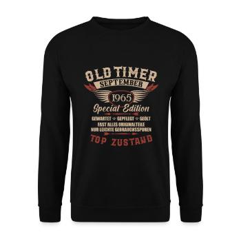 Oldtimer September 1965 Jahrgang Geburtstag - Unisex Pullover - Schwarz - Vorne - Alina (178cm) & Michal (187cm)