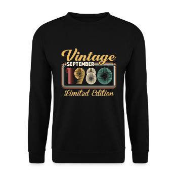 Vintage September 1980 Limited Edition Birthday - Unisex Pullover - Schwarz - Vorne - Alina (178cm) & Michal (187cm)