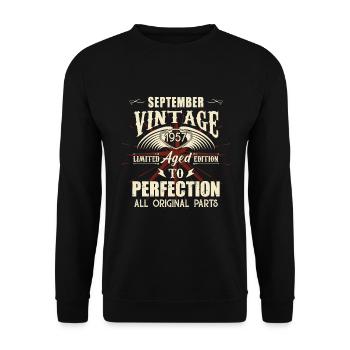 Retro Legenden Geburtstag Geschenk September 1957 - Unisex Pullover - Schwarz - Vorne - Alina (178cm) & Michal (187cm)