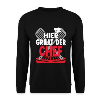 Hier Grillt Der Chef - Unisex Pullover - Schwarz - Vorne - Alina (178cm) & Michal (187cm)