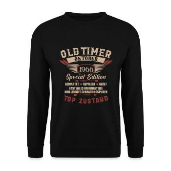 Oldtimer Oktober 1966 Jahrgang Geburtstag - Unisex Pullover - Schwarz - Vorne - Alina (178cm) & Michal (187cm)