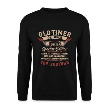 Oldtimer Oktober 1980 Jahrgang Geburtstag - Unisex Pullover - Schwarz - Vorne - Alina (178cm) & Michal (187cm)