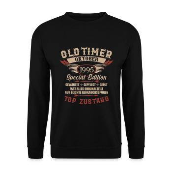 Oldtimer Oktober 1995 Jahrgang Geburtstag - Unisex Pullover - Schwarz - Vorne - Alina (178cm) & Michal (187cm)