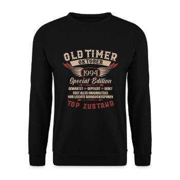 Oldtimer Oktober 1994 Jahrgang Geburtstag - Unisex Pullover - Schwarz - Vorne - Alina (178cm) & Michal (187cm)