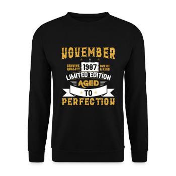 Geburtstag November 1987 geboren Vintage - Unisex Pullover - Schwarz - Vorne - Alina (178cm) & Michal (187cm)