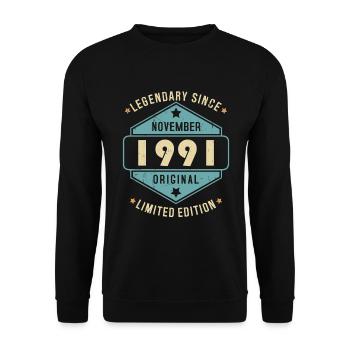 Novembre 1991 Vintage Retro Anniversaire - Sweat-shirt Unisexe - noir - Devant - Alina (178cm) & Michal (187cm)